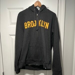 Brooklyn Industries Gray Zip Up Sweater with Yellow Lettering